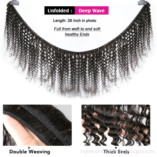Virgin Hair Weave Bundles And Wigs Vendor, 100% Mink Brazilian Deep Wave Curly Human Hair Extension Bundle With Lace Closure
